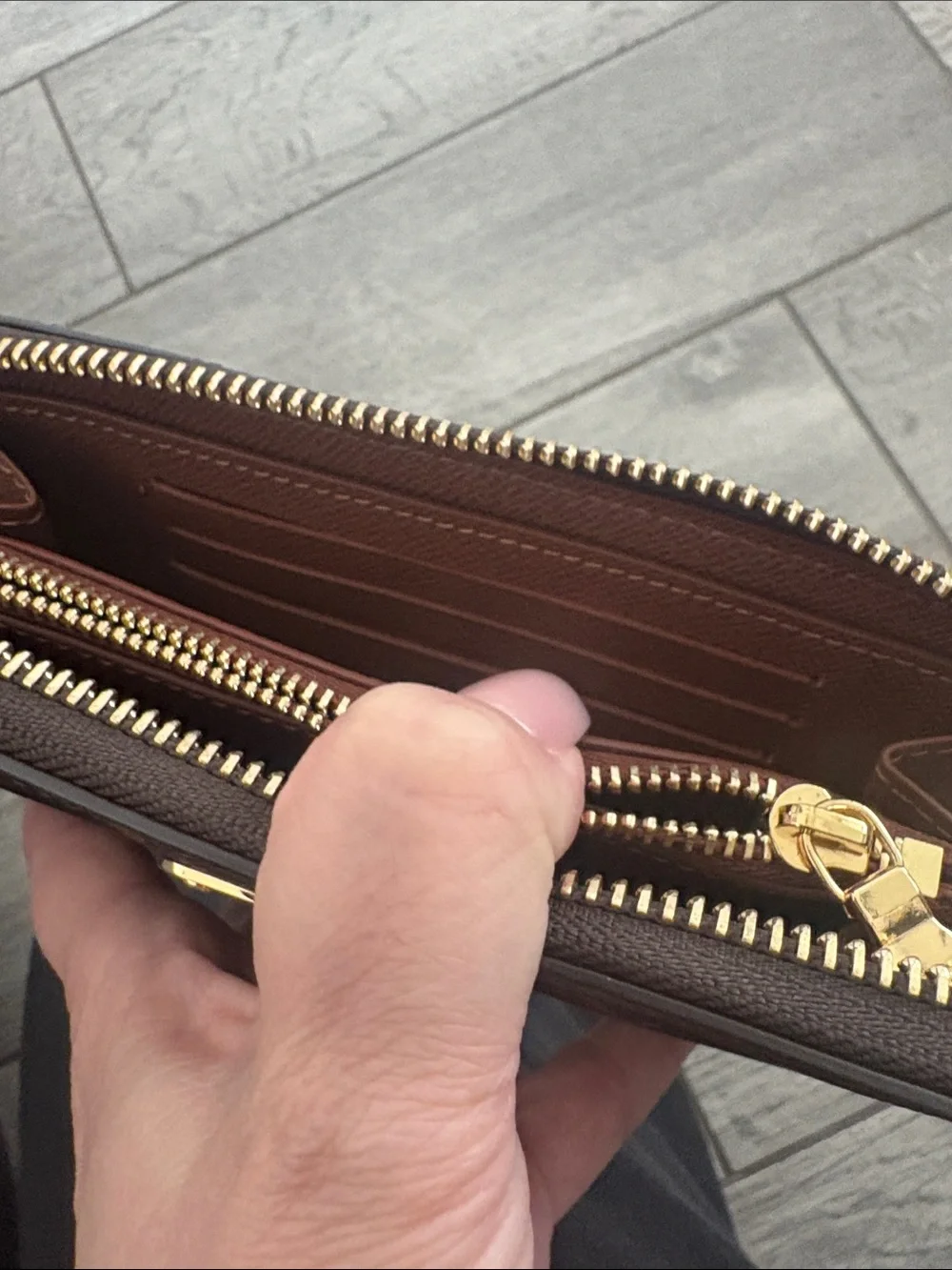 Louis Vuitton Brown Monogram Zip Card Holder with Gold Plaque